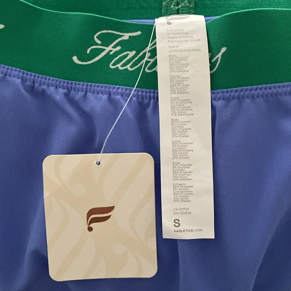 Fabletics Blue Skort Large Green Logo Waistband Sz S NWT ⭐️